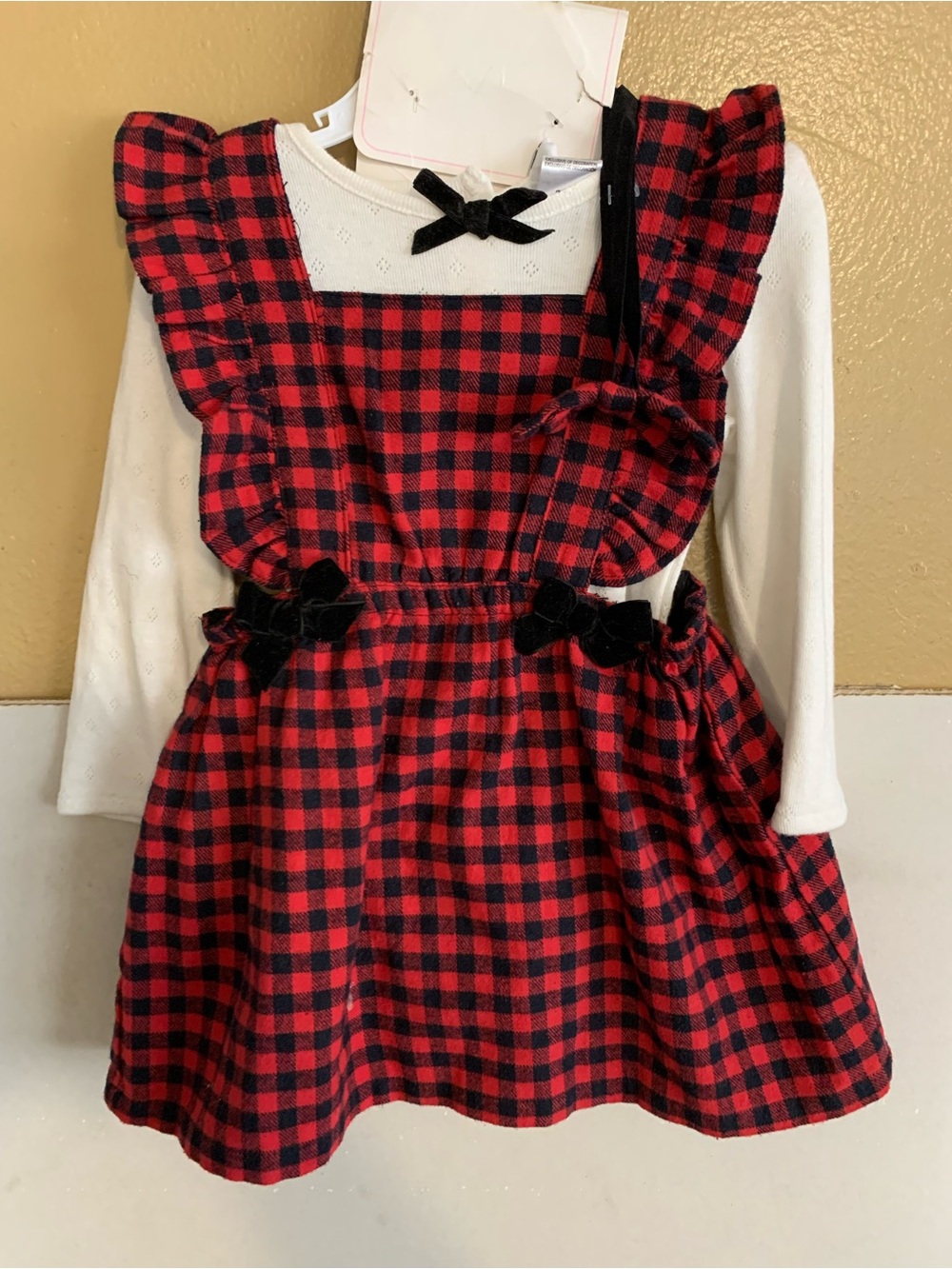 NWT kNicole Miller Red and Black Buffalo Plaid Ruffle dress w/matching headband.